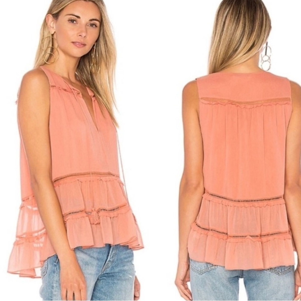 Alice + Olivia Massie salmon pink tassel ruffle peplum tank sleeveless